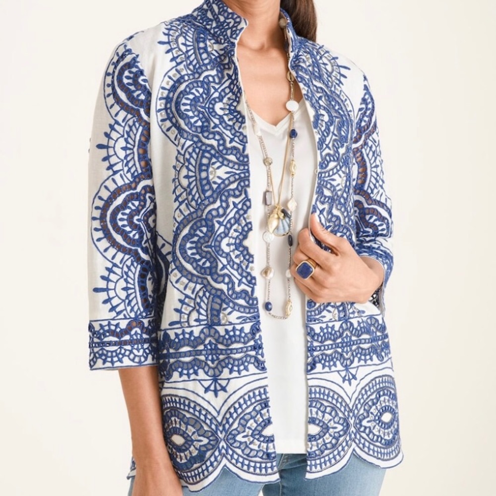 Embroidered Scalloped Hem Jacket